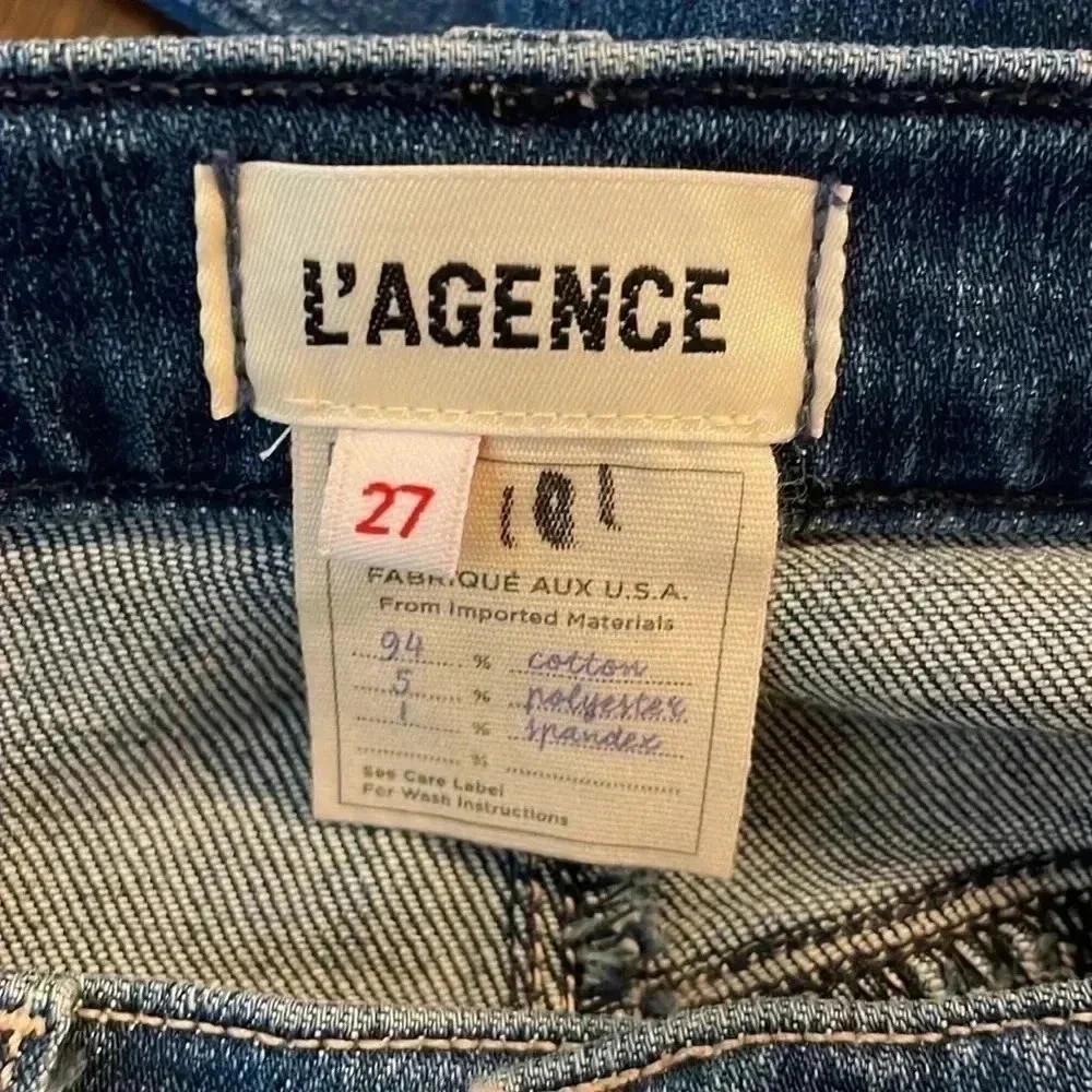 L'Agence Harris High Rise Cropped Straight Leg Jeans Released Hem Fray Jeans